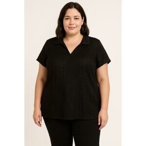 GNW Womens 2X Fits XL Black Crinkle Knit Textured Lined Top